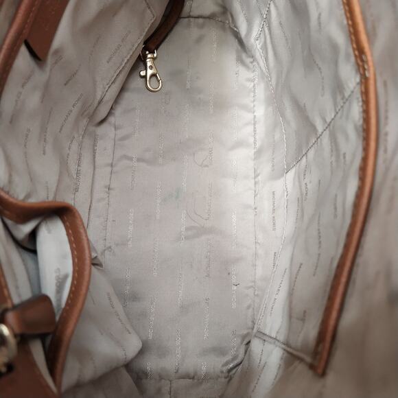 Michael Kors Jet Set Brown Crossgrain Leather Pockets Zipper Tote Shoulder Bag - Picture 14 of 16